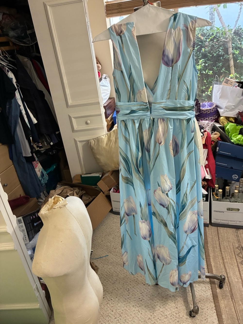 Light Blue Floral V-Neck Women's Dress